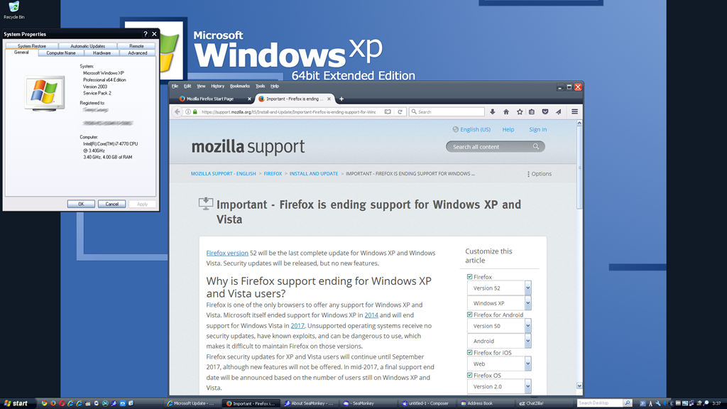 Mozilla firefox and google chrome last supported version for.